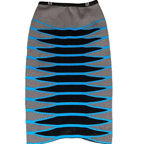 Alexander Wang Curved Hem Mesh Pencil Skirt Gray Blue Black Geometric Size Small - Picture 5 of 12